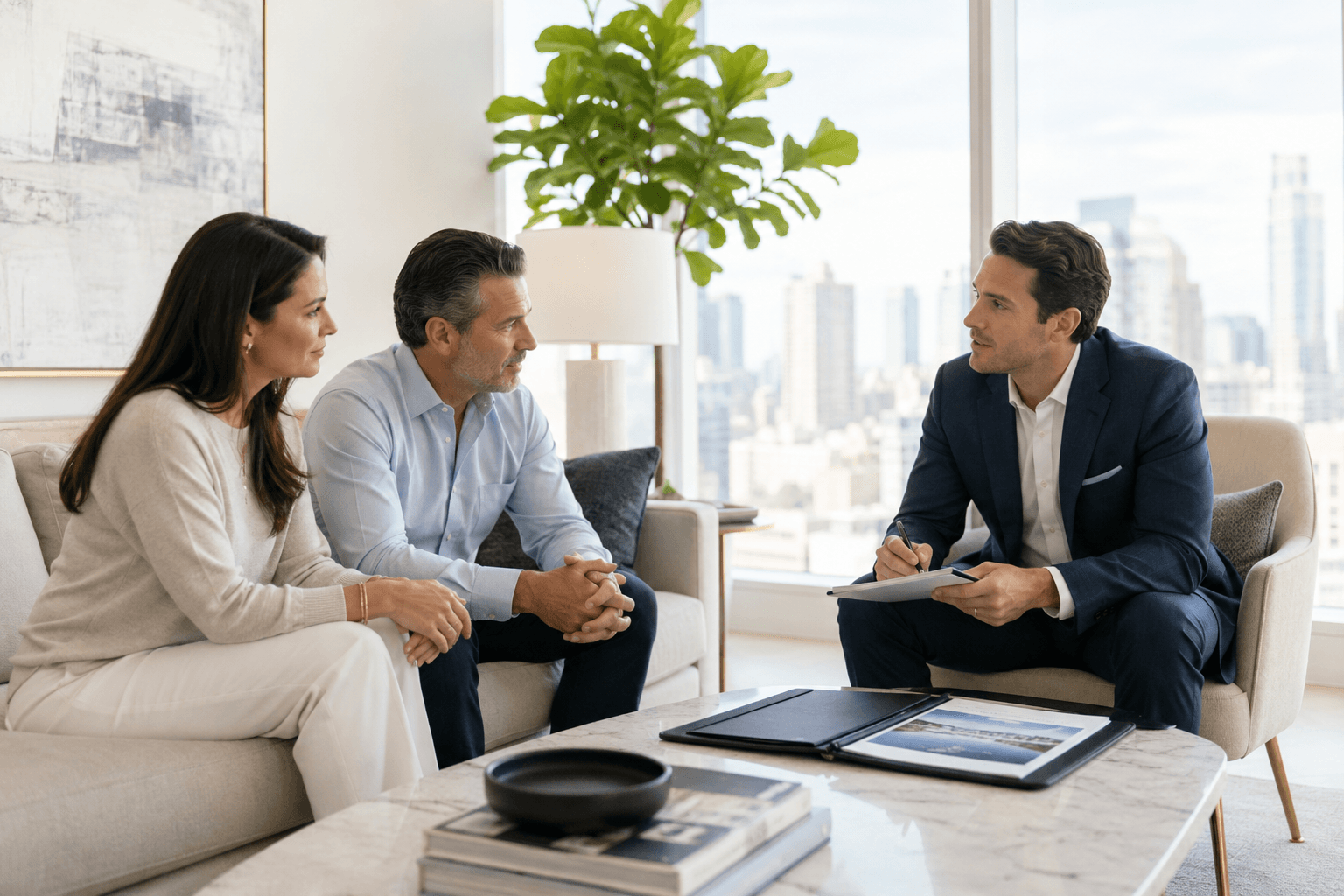 Clients meeting with an ENA partner agent in a modern home