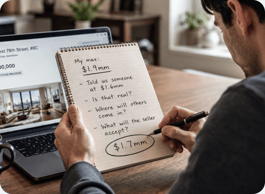 Buyer and agent reviewing an offer